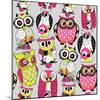 Stock Vector Illustration: Seamless and Colourful Owl Pattern.-Alisa Foytik-Mounted Art Print