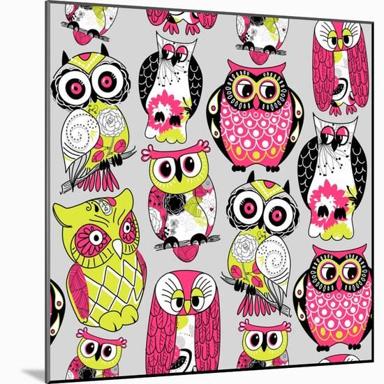 Stock Vector Illustration: Seamless and Colourful Owl Pattern.-Alisa Foytik-Mounted Art Print