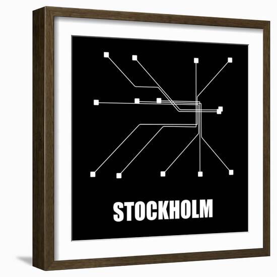 Stockholm Black Subway Map-null-Framed Art Print