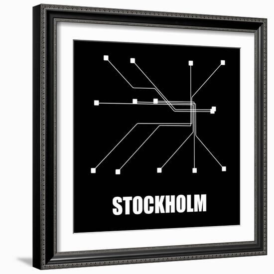 Stockholm Black Subway Map-null-Framed Art Print