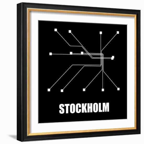 Stockholm Black Subway Map-null-Framed Art Print