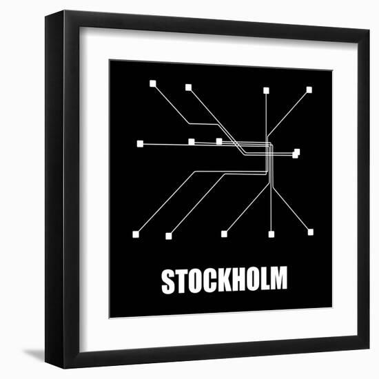 Stockholm Black Subway Map-null-Framed Art Print