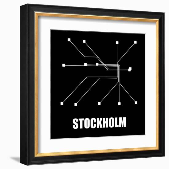 Stockholm Black Subway Map-null-Framed Art Print