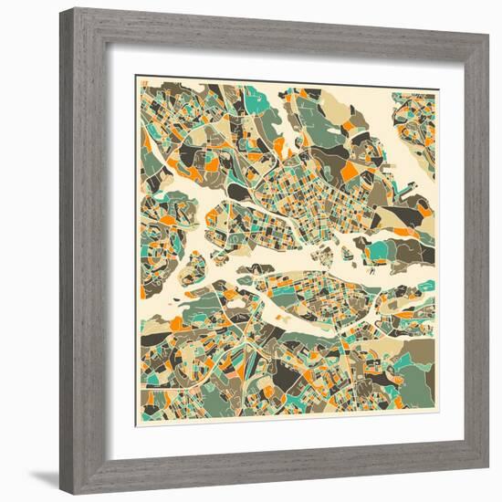 Stockholm Map-Jazzberry Blue-Framed Art Print