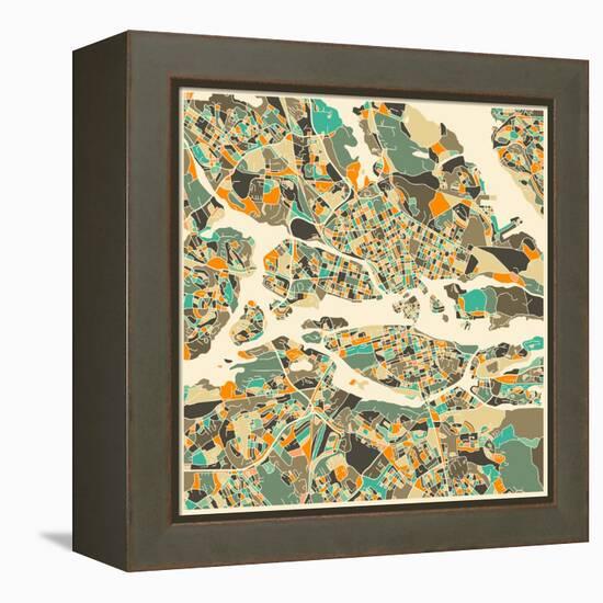 Stockholm Map-Jazzberry Blue-Framed Stretched Canvas