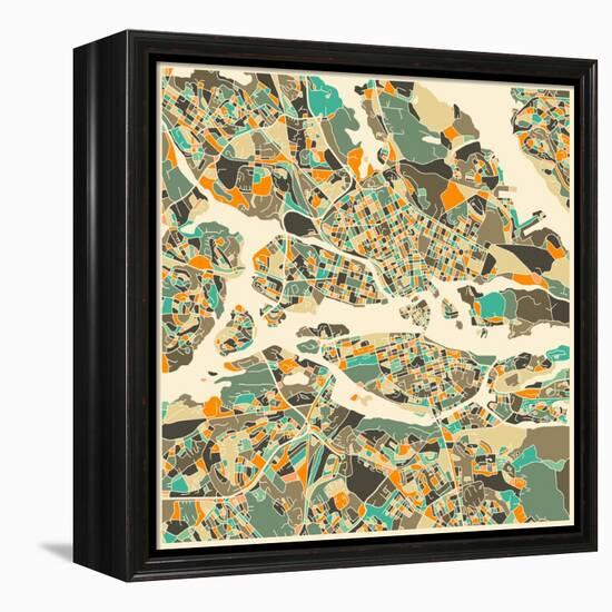 Stockholm Map-Jazzberry Blue-Framed Stretched Canvas