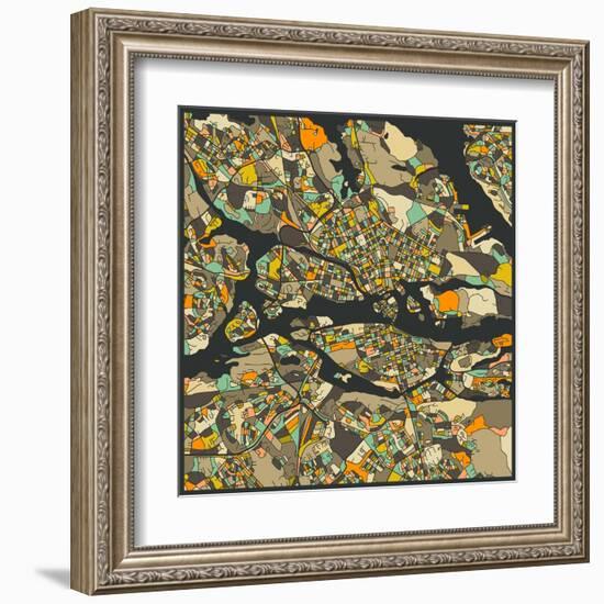 Stockholm Map-Jazzberry Blue-Framed Art Print