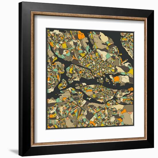 Stockholm Map-Jazzberry Blue-Framed Art Print