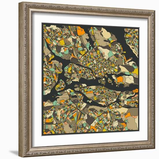 Stockholm Map-Jazzberry Blue-Framed Art Print