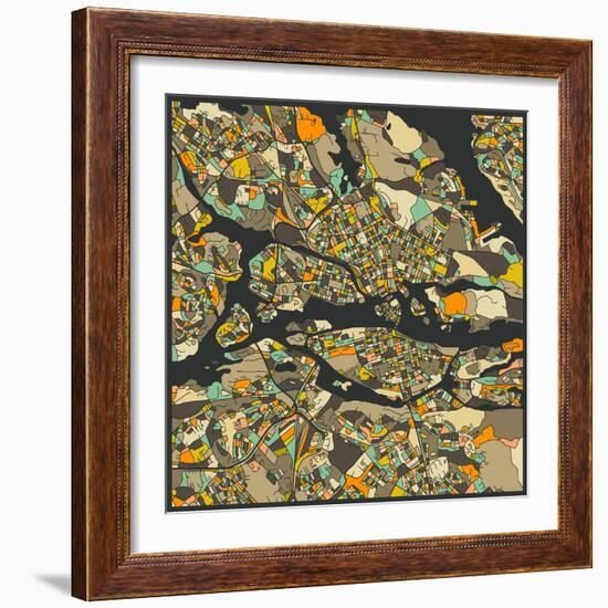 Stockholm Map-Jazzberry Blue-Framed Art Print