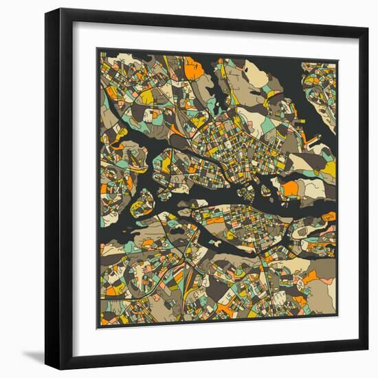 Stockholm Map-Jazzberry Blue-Framed Art Print