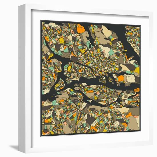 Stockholm Map-Jazzberry Blue-Framed Art Print