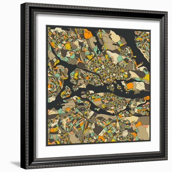 Stockholm Map-Jazzberry Blue-Framed Art Print