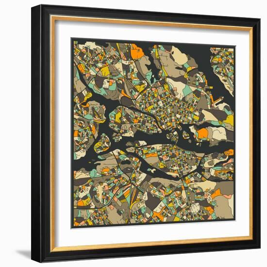 Stockholm Map-Jazzberry Blue-Framed Art Print