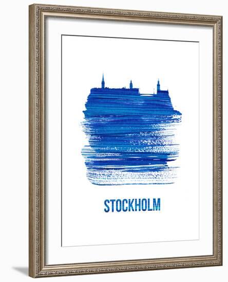 Stockholm Skyline Brush Stroke - Blue-NaxArt-Framed Art Print