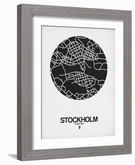 Stockholm Street Map Black on White-NaxArt-Framed Art Print