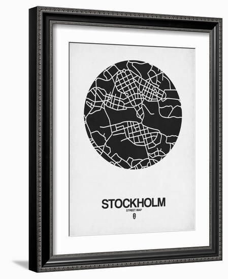 Stockholm Street Map Black on White-NaxArt-Framed Art Print