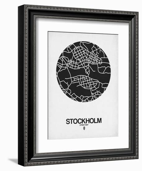 Stockholm Street Map Black on White-NaxArt-Framed Art Print