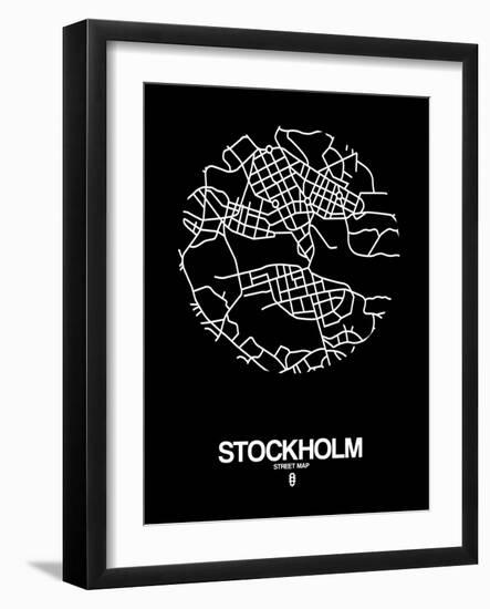 Stockholm Street Map Black-null-Framed Art Print