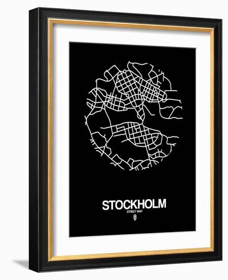 Stockholm Street Map Black-null-Framed Art Print
