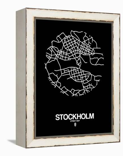 Stockholm Street Map Black-NaxArt-Framed Stretched Canvas