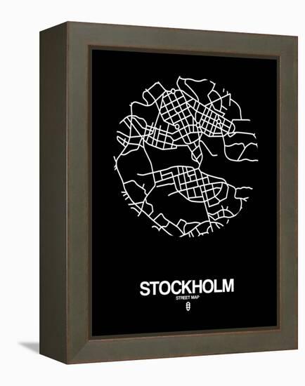 Stockholm Street Map Black-NaxArt-Framed Stretched Canvas