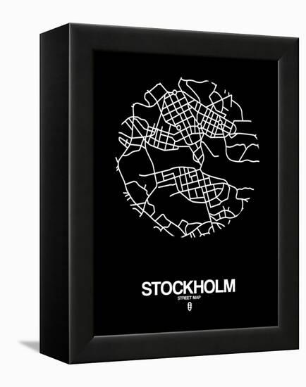 Stockholm Street Map Black-NaxArt-Framed Stretched Canvas