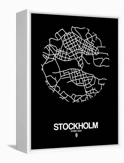 Stockholm Street Map Black-NaxArt-Framed Stretched Canvas