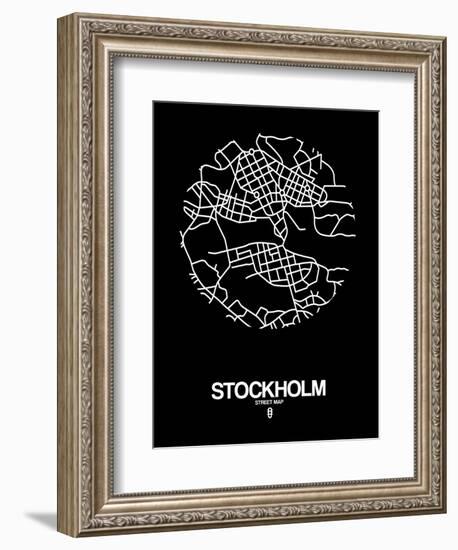 Stockholm Street Map Black-NaxArt-Framed Art Print