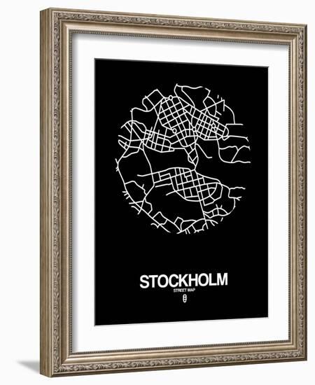 Stockholm Street Map Black-NaxArt-Framed Art Print