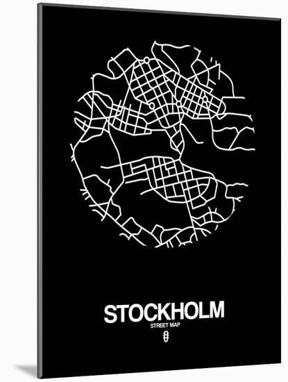 Stockholm Street Map Black-NaxArt-Mounted Art Print