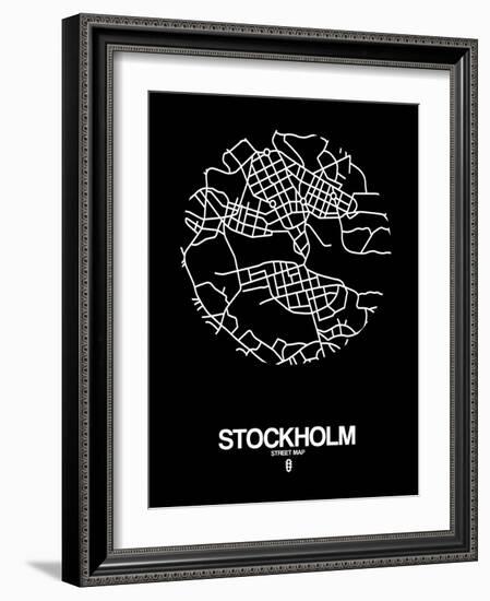 Stockholm Street Map Black-NaxArt-Framed Art Print