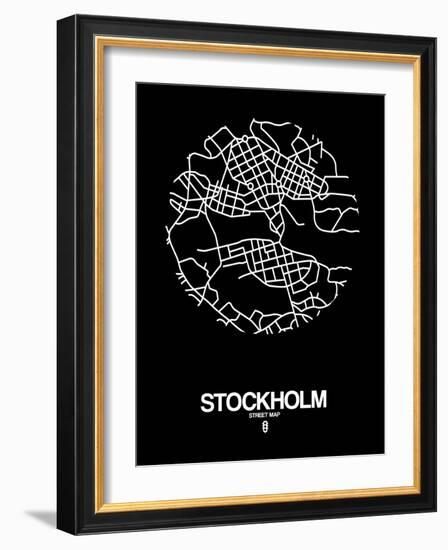 Stockholm Street Map Black-NaxArt-Framed Art Print