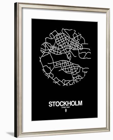 Stockholm Street Map Black-NaxArt-Framed Art Print