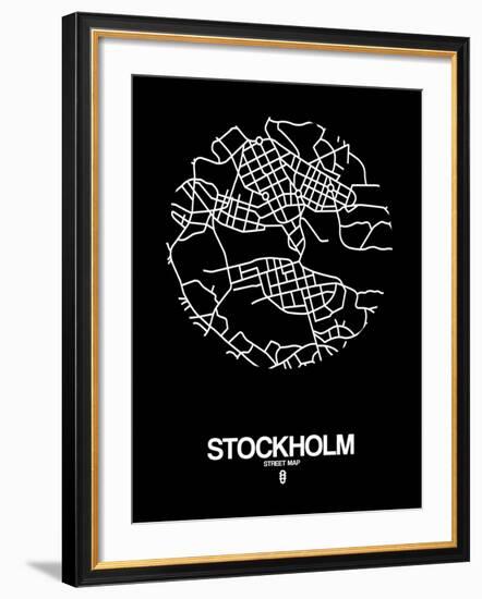 Stockholm Street Map Black-NaxArt-Framed Premium Giclee Print