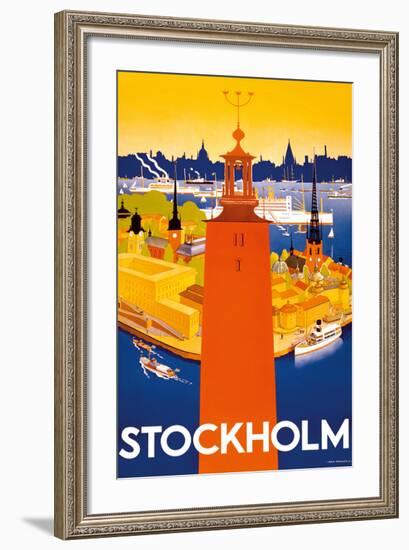 Stockholm - Sweden - Port of Stockholm and City Hall-Iwar Donner-Framed Giclee Print