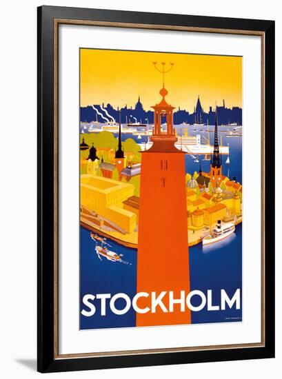 Stockholm - Sweden - Port of Stockholm and City Hall-Iwar Donner-Framed Giclee Print