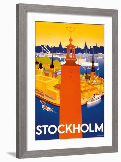 Stockholm - Sweden - Port of Stockholm and City Hall-Iwar Donner-Framed Giclee Print