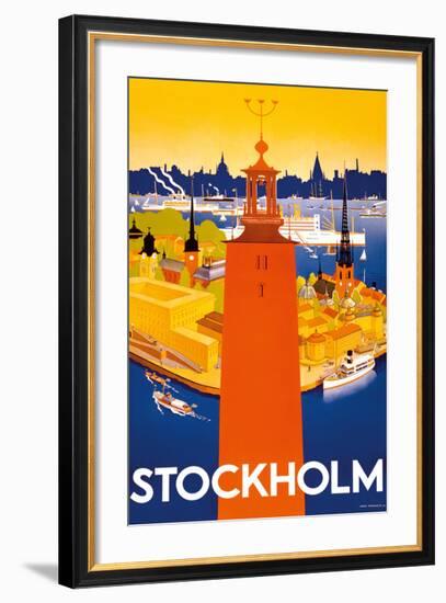 Stockholm - Sweden - Port of Stockholm and City Hall-Iwar Donner-Framed Giclee Print