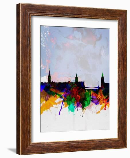 Stockholm Watercolor Skyline-NaxArt-Framed Art Print