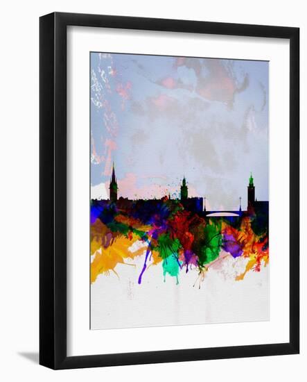 Stockholm Watercolor Skyline-NaxArt-Framed Art Print