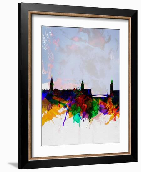 Stockholm Watercolor Skyline-NaxArt-Framed Art Print