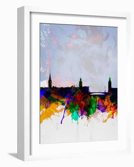 Stockholm Watercolor Skyline-NaxArt-Framed Art Print