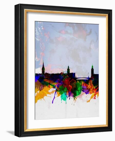 Stockholm Watercolor Skyline-NaxArt-Framed Art Print