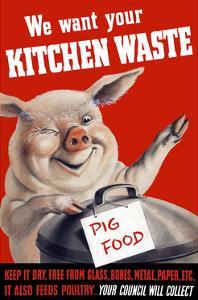 Vintage World Ware II Poster Featuring a Pig Standing with a Garbage Can by Stocktrek Images