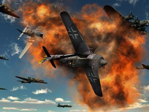 World War II Aerial Combat Between American P-51 Mustang and German Focke-Wulf 190 Fighter Planes by Stocktrek Images
