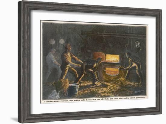 Stokers at Work in the Hold of a Coal-Burning Steamship-Adolf Bock-Framed Art Print