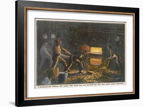 Stokers at Work in the Hold of a Coal-Burning Steamship-Adolf Bock-Framed Art Print