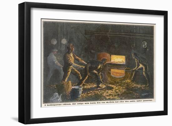 Stokers at Work in the Hold of a Coal-Burning Steamship-Adolf Bock-Framed Art Print