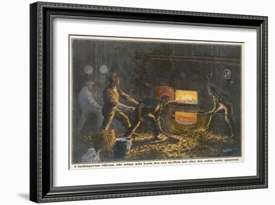 Stokers at Work in the Hold of a Coal-Burning Steamship-Adolf Bock-Framed Art Print